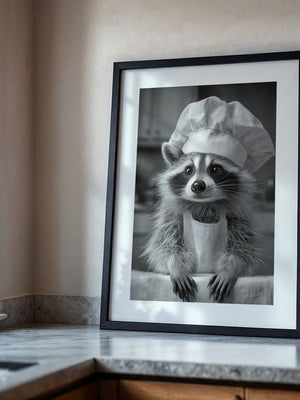 Waschbär Koch Mütze Schwarzweiß