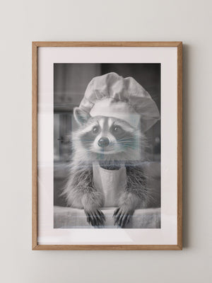 Waschbär Koch Mütze Schwarzweiß