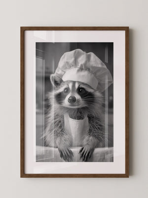 Waschbär Koch Mütze Schwarzweiß