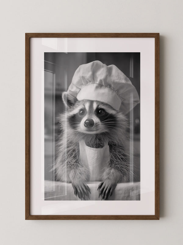 Waschbär Koch Mütze Schwarzweiß