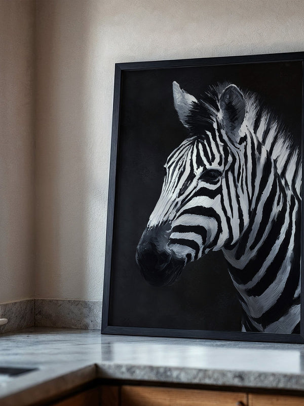 Zebra Profil schwarzweiß Pinselstriche