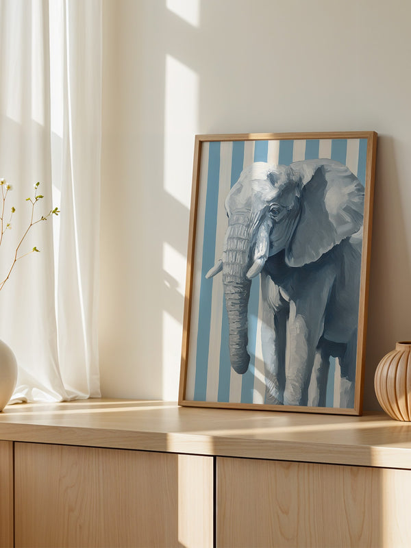 Elefant Streifenoptik Blau Weiß
