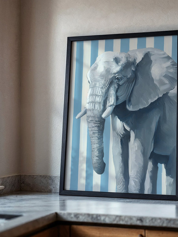 Elefant Streifenoptik Blau Weiß