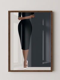 Dame im schwarzen Kleid minimalistisch