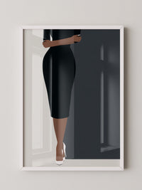Dame im schwarzen Kleid minimalistisch