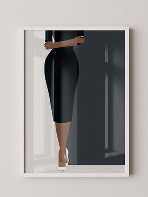 Dame im schwarzen Kleid minimalistisch
