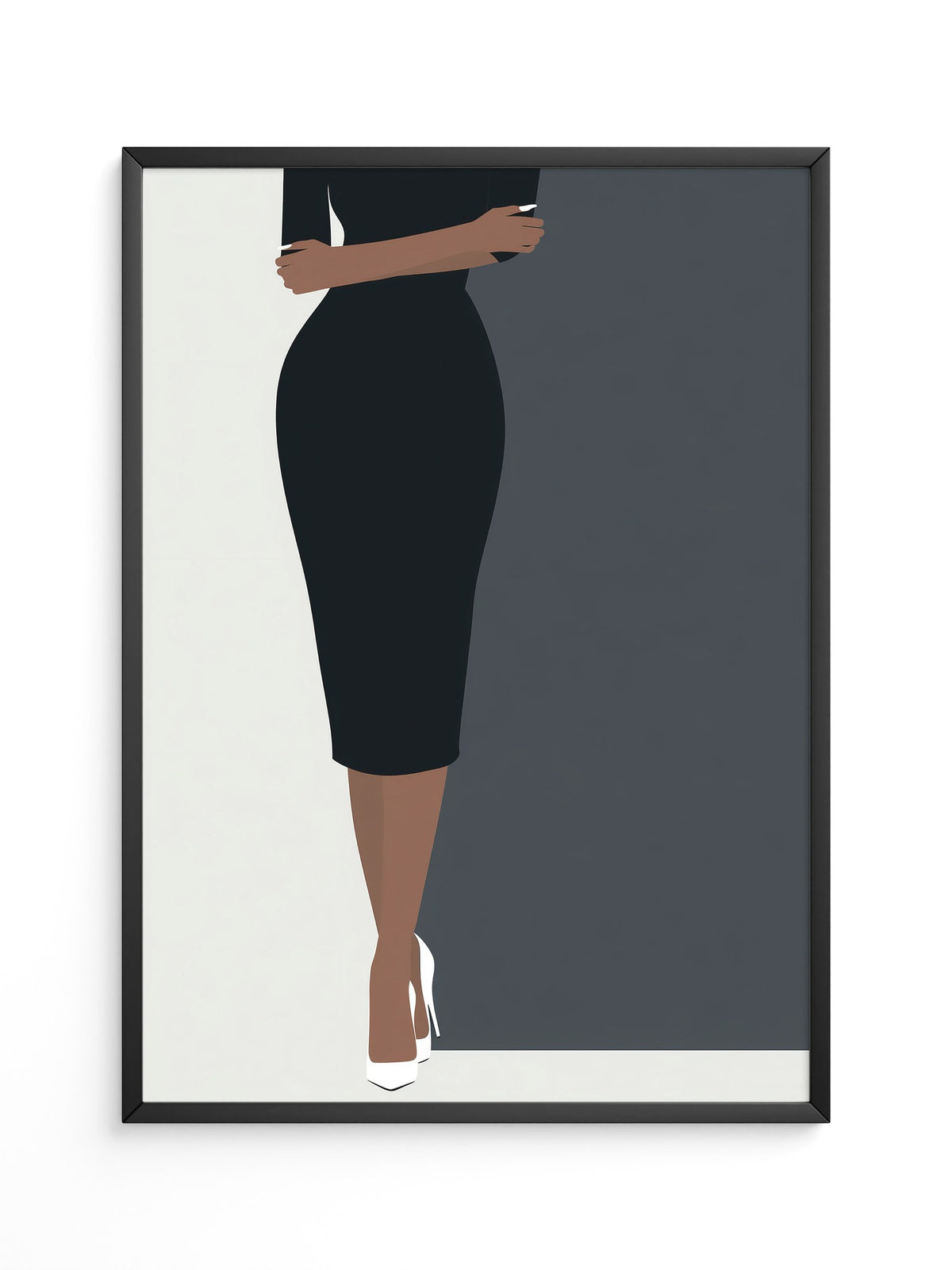Dame im schwarzen Kleid minimalistisch