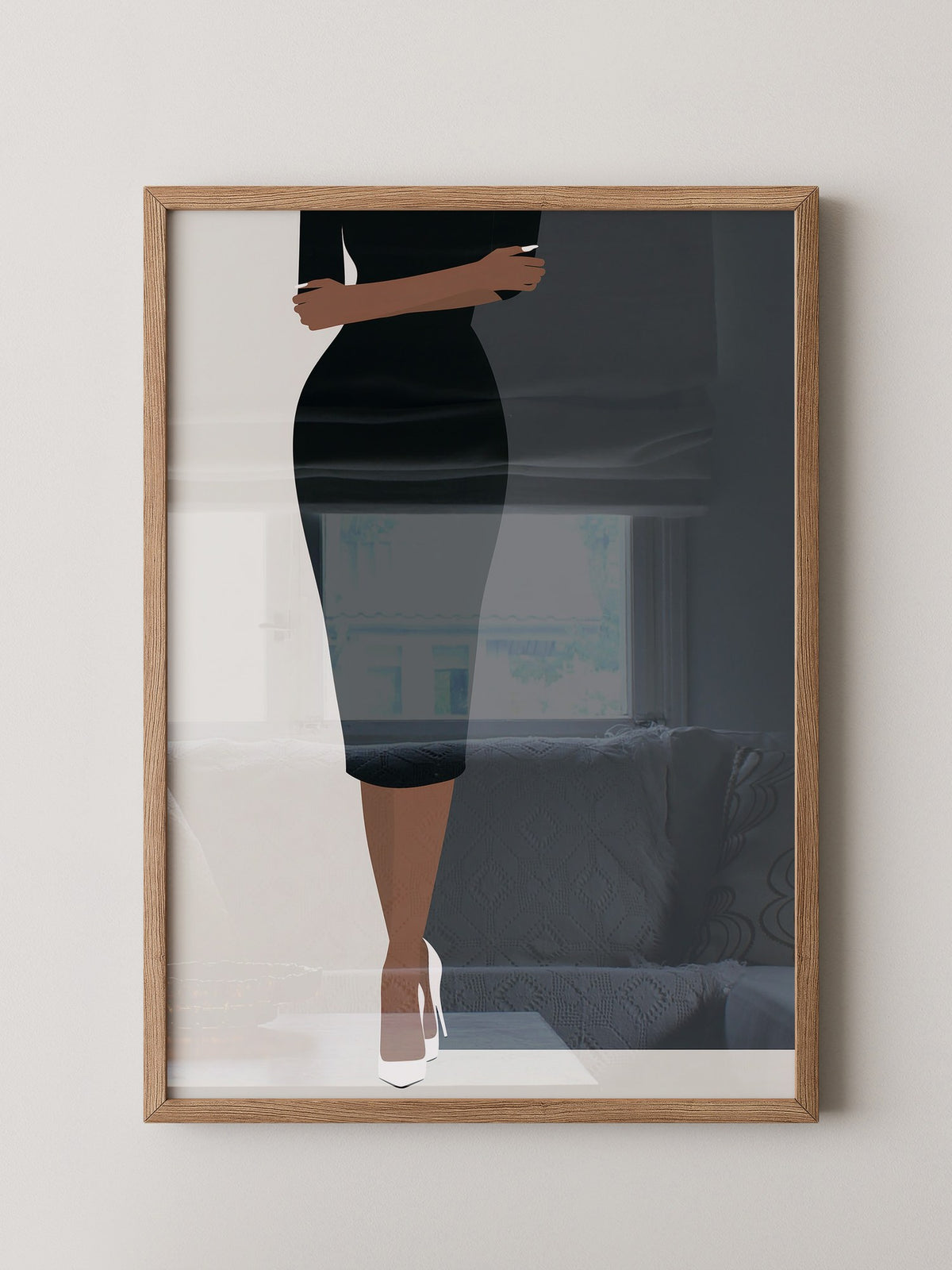 Dame im schwarzen Kleid minimalistisch