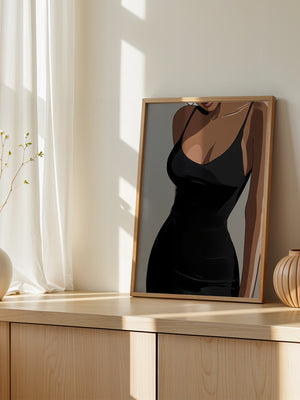 Frau im Schwarzen Kleid minimalistisch