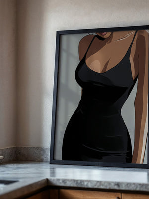 Frau im Schwarzen Kleid minimalistisch