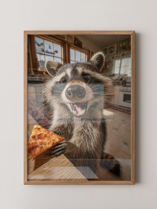 Waschbär Pizza Überraschung