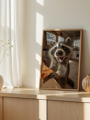Waschbär Pizza Überraschung