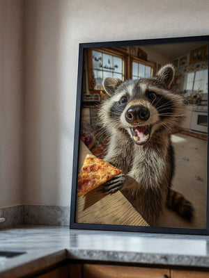 Waschbär Pizza Überraschung