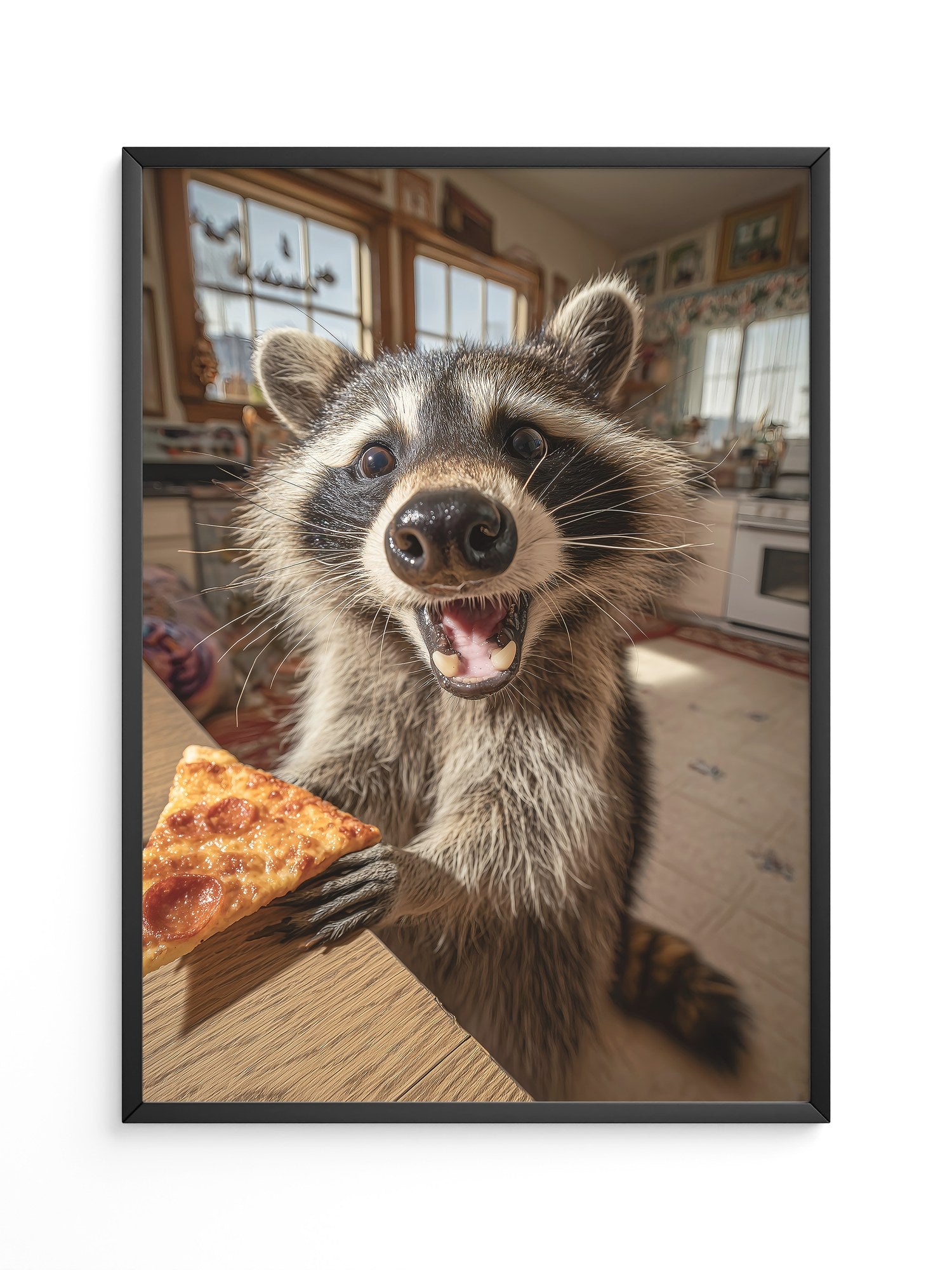 Waschbär Pizza Überraschung