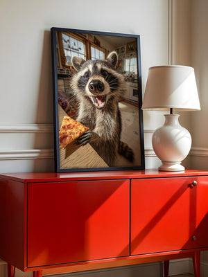 Waschbär Pizza Überraschung