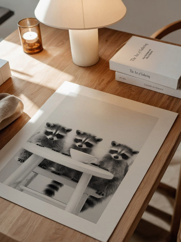 Waschbären Kaffee Schwarzweiß