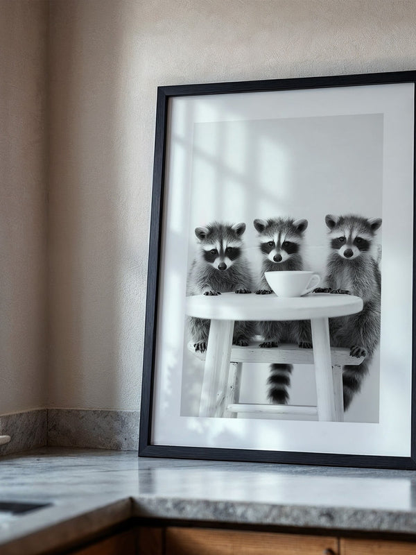 Waschbären Kaffee Schwarzweiß