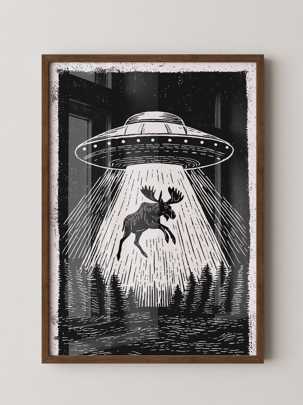 UFO Elch Abstrakt Schwarz-Weiß