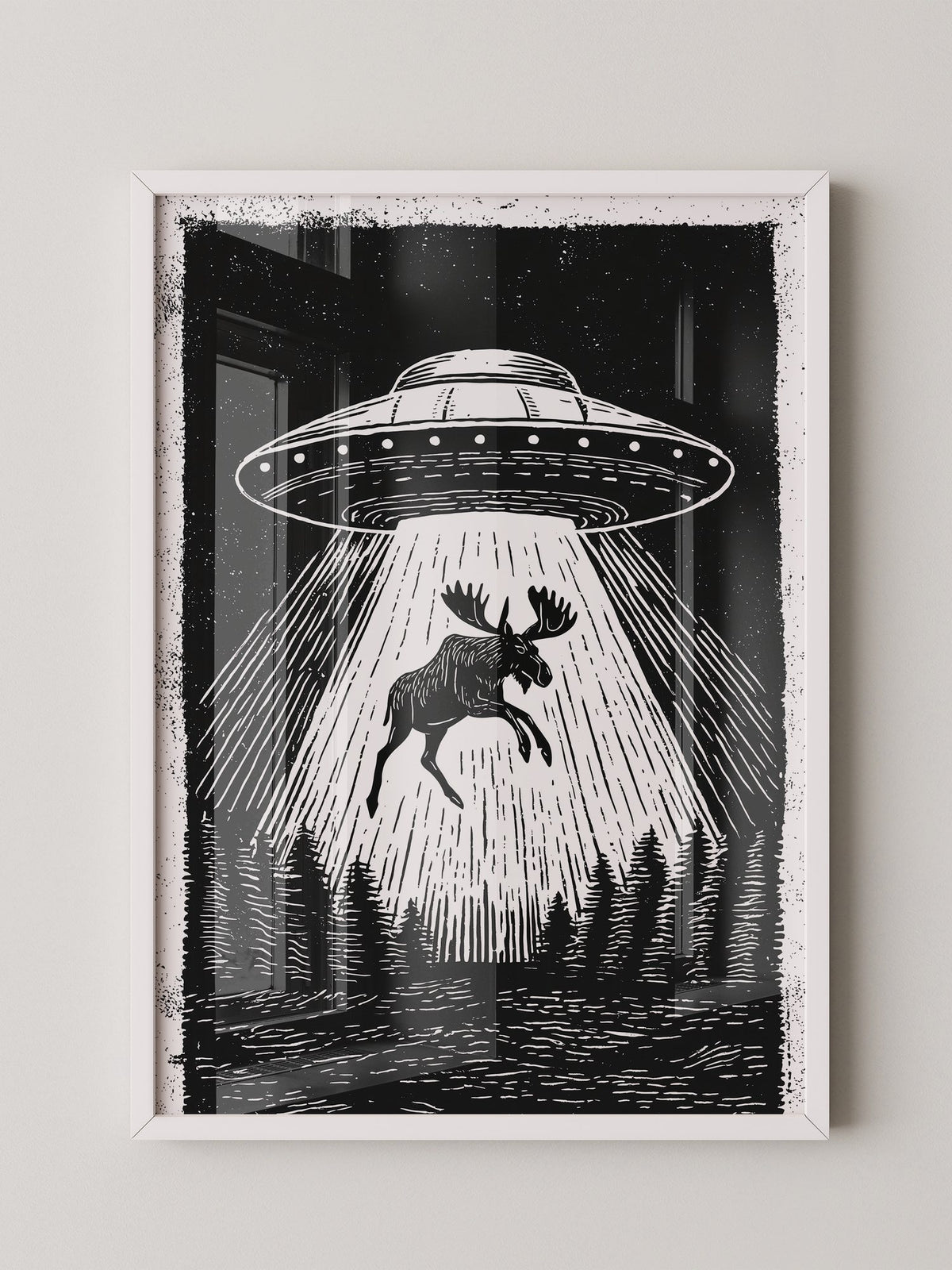 UFO Elch Abstrakt Schwarz-Weiß