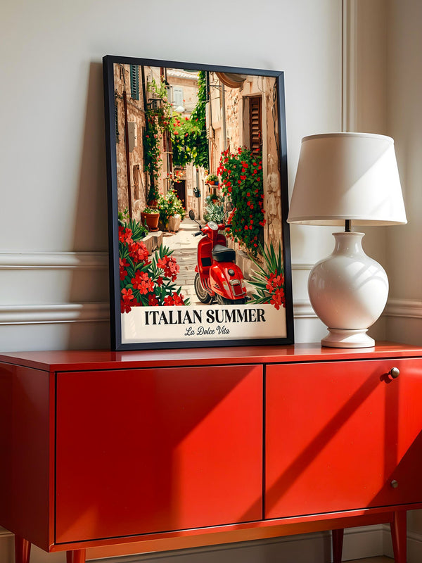 Roter Vespa Gasse Blumen