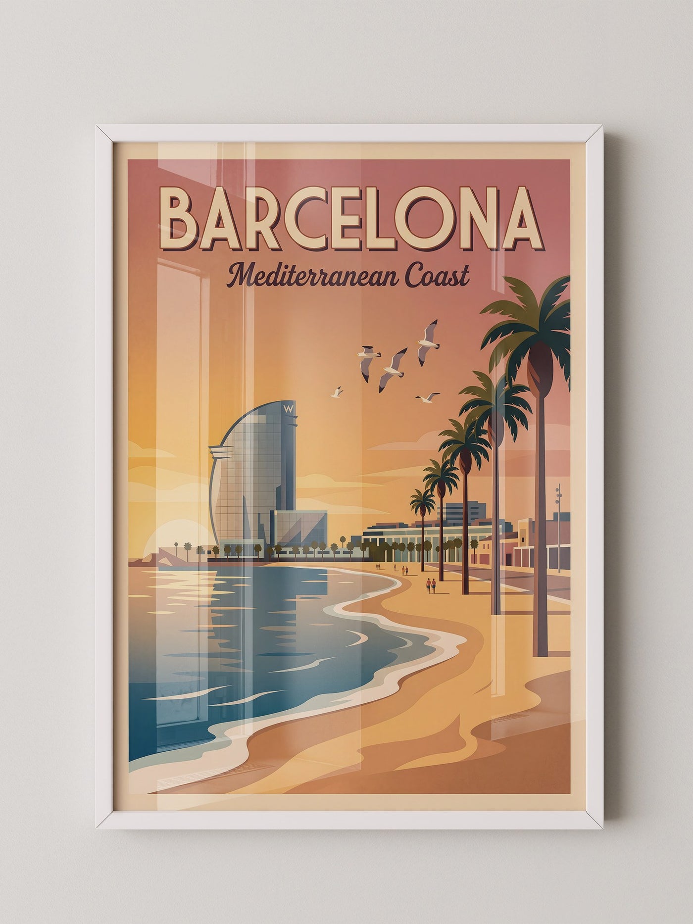 Barcelona Strand Sonnenuntergang Retro