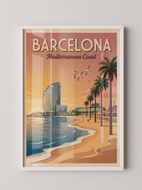 Barcelona Strand Sonnenuntergang Retro