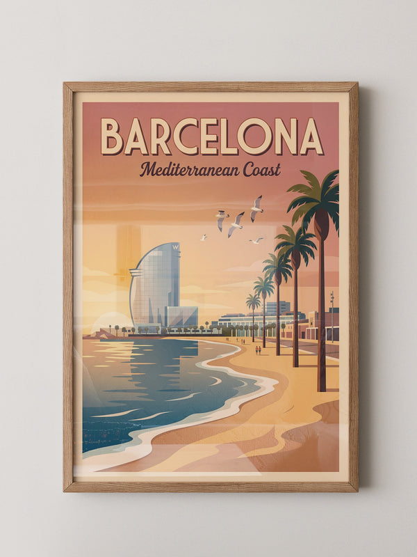 Barcelona Strand Sonnenuntergang Retro