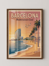 Barcelona Strand Sonnenuntergang Retro