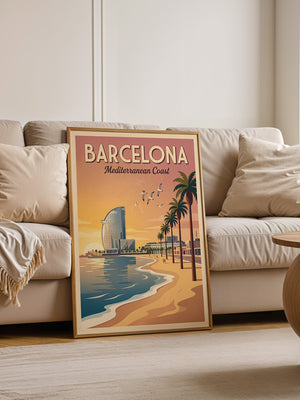 Barcelona Strand Sonnenuntergang Retro