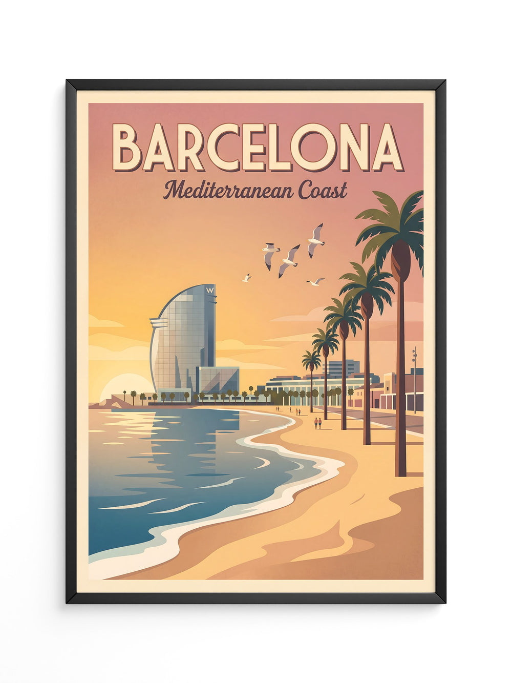 Barcelona Strand Sonnenuntergang Retro