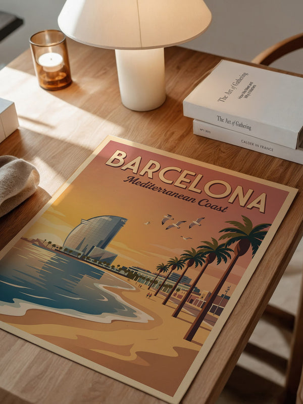 Barcelona Strand Sonnenuntergang Retro