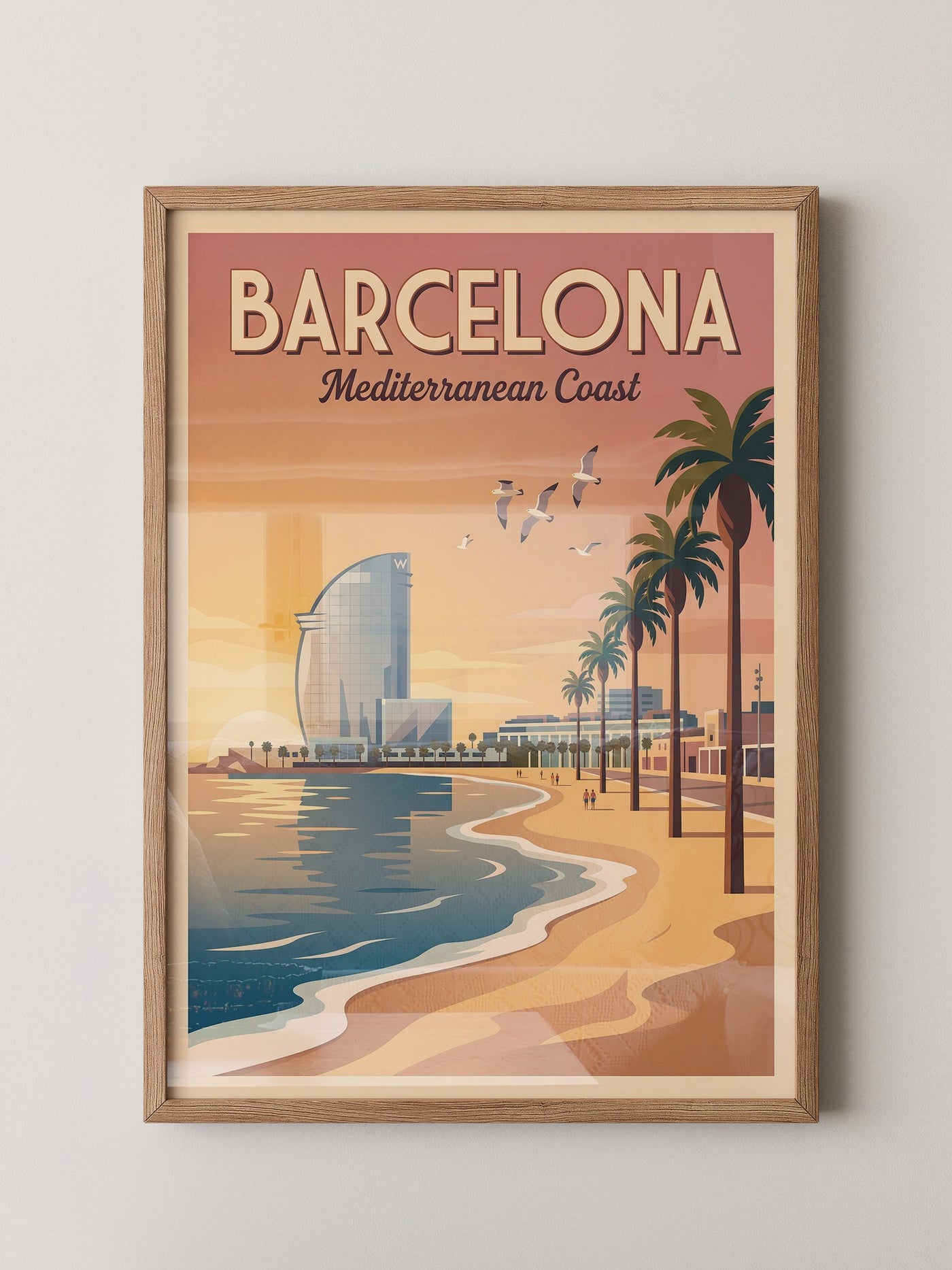Barcelona Strand Sonnenuntergang Retro