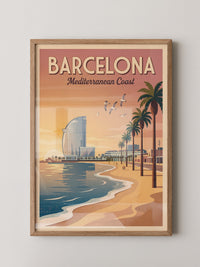 Barcelona Strand Sonnenuntergang Retro