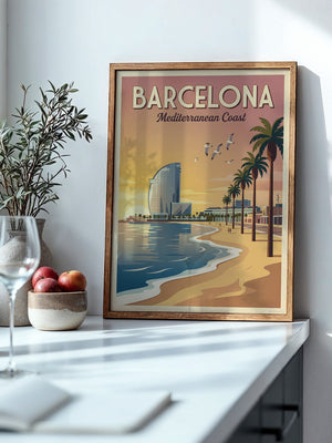 Barcelona Strand Sonnenuntergang Retro