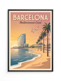 Barcelona Strand Sonnenuntergang Retro