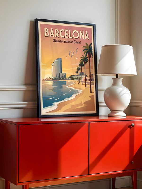 Barcelona Strand Sonnenuntergang Retro