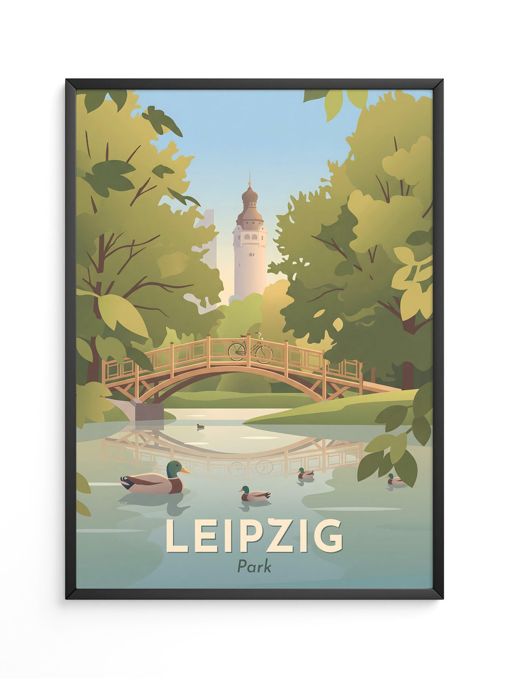 Leipzig Park Brücke Sommerillustration