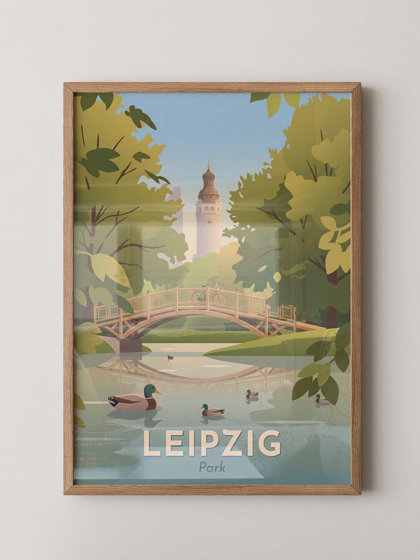 Leipzig Park Brücke Sommerillustration