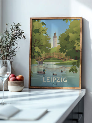 Leipzig Park Brücke Sommerillustration