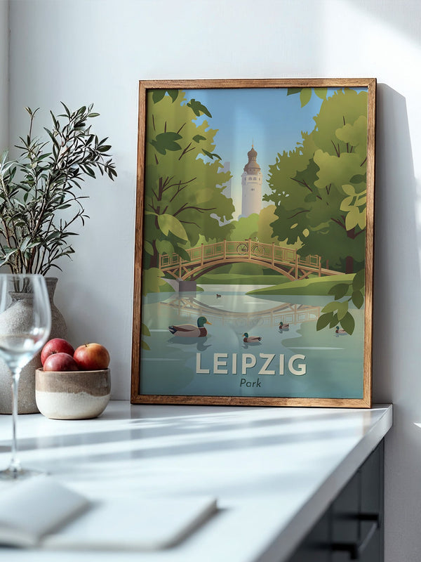 Leipzig Park Brücke Sommerillustration