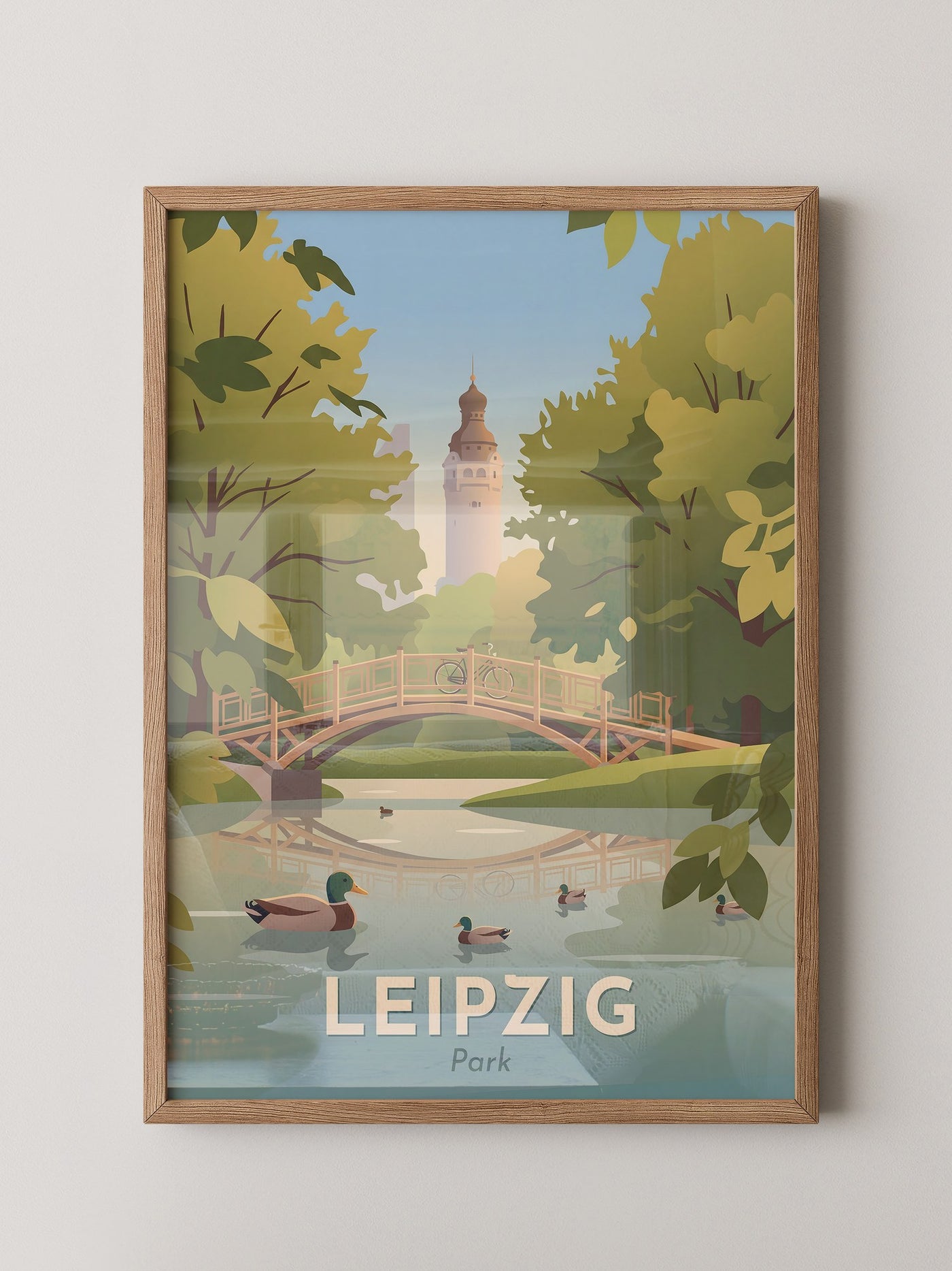 Leipzig Park Brücke Sommerillustration