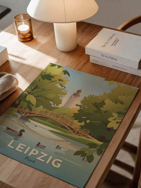 Leipzig Park Brücke Sommerillustration