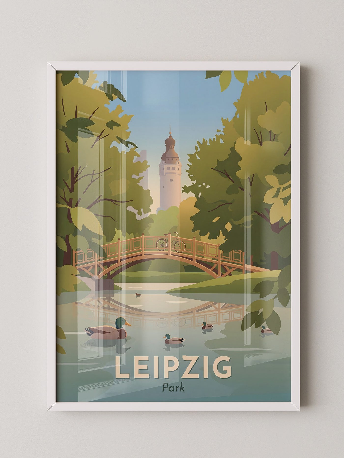 Leipzig Park Brücke Sommerillustration