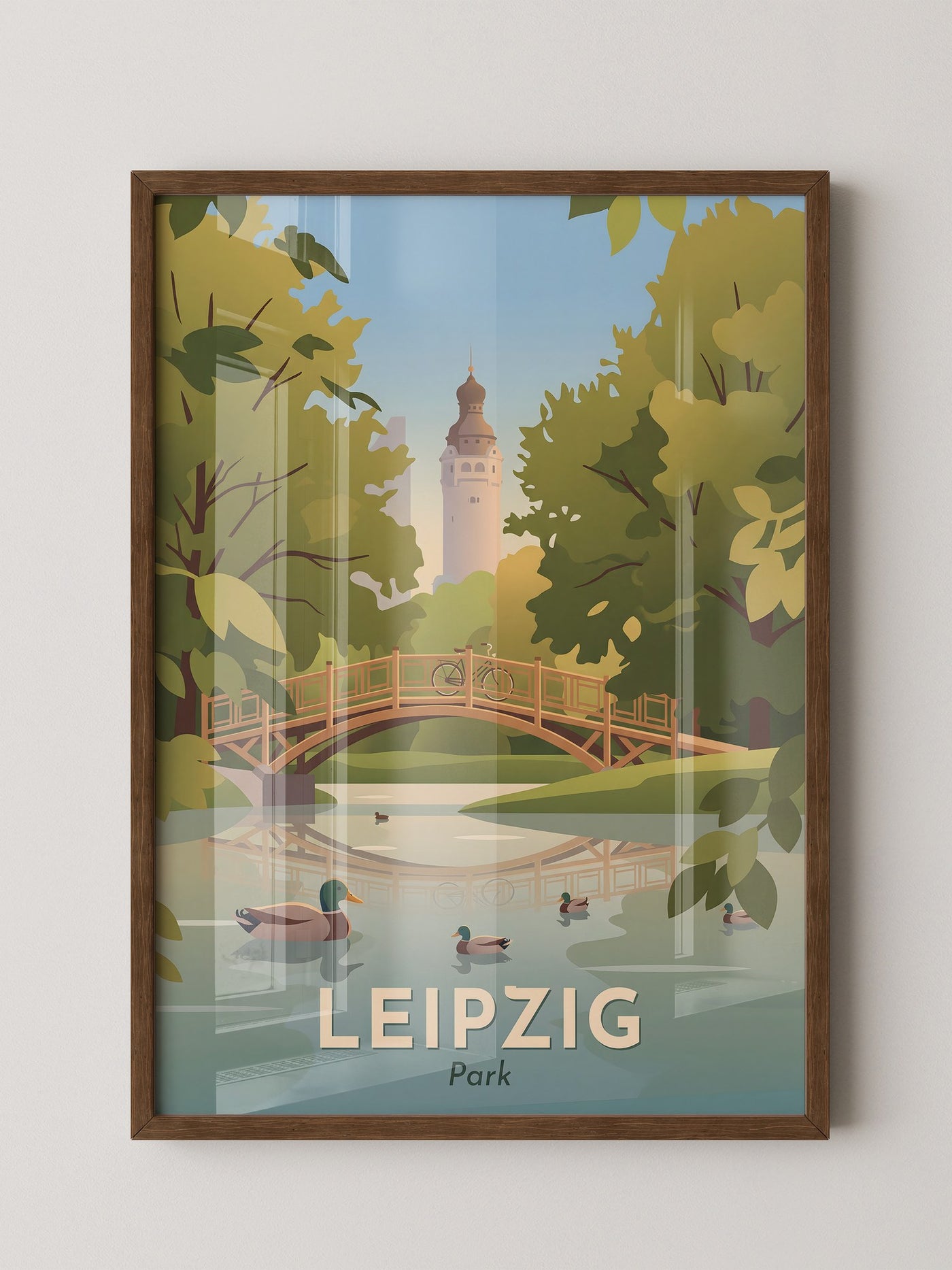 Leipzig Park Brücke Sommerillustration