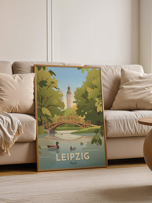 Leipzig Park Brücke Sommerillustration