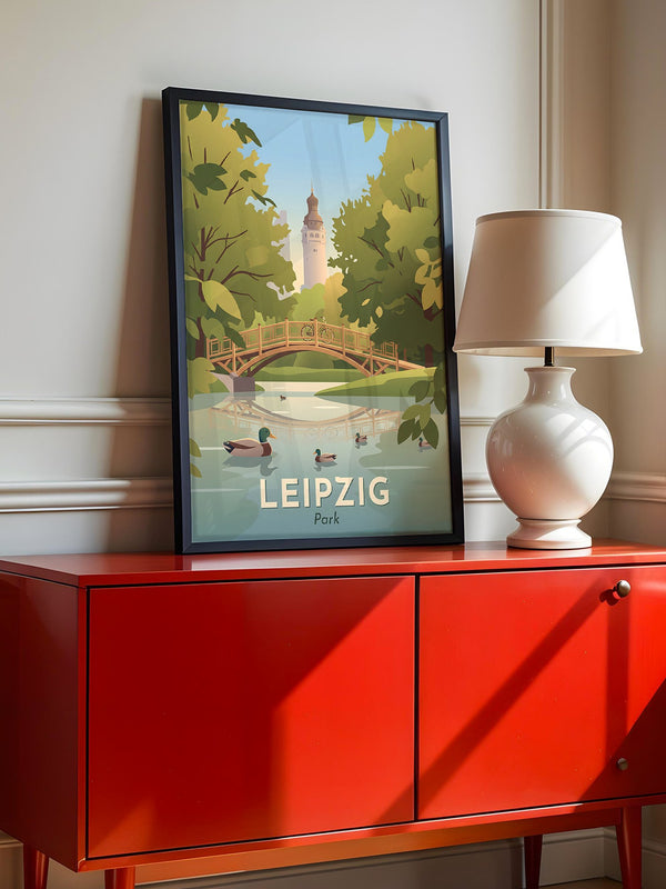 Leipzig Park Brücke Sommerillustration