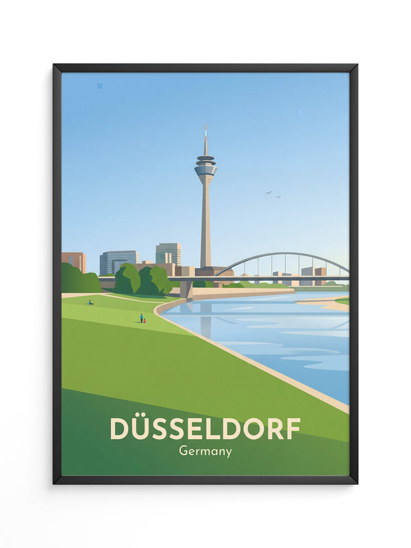 Rheinturm Düsseldorf Flusslandschaft