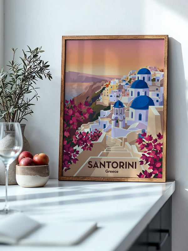 Santorini Stadtansicht Pastellfarben