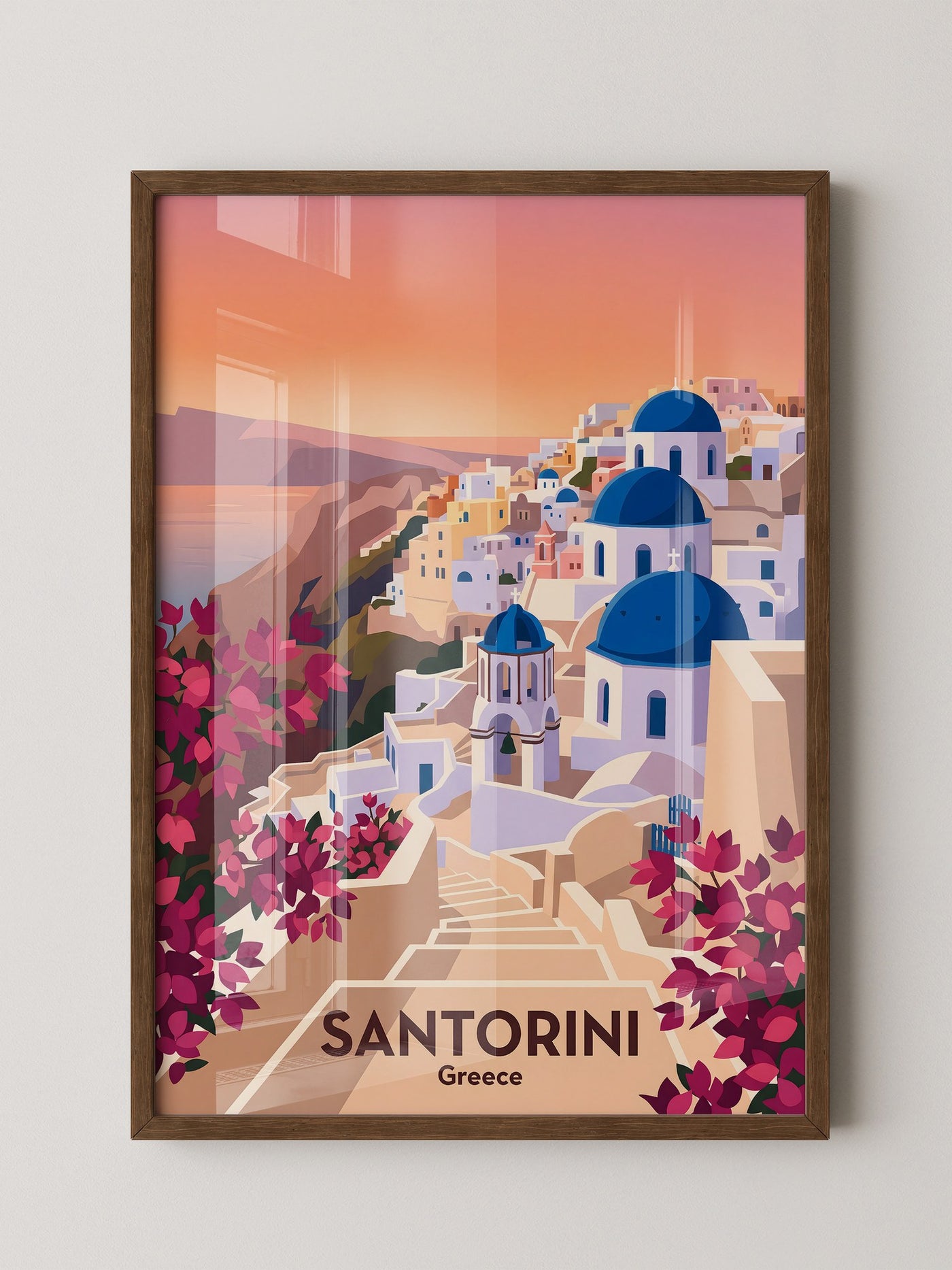 Santorini Stadtansicht Pastellfarben