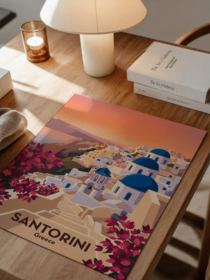 Santorini Stadtansicht Pastellfarben